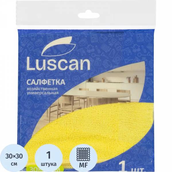 Салфетка хозяйственная Luscan из микрофибры универ 200г/м2 30х30см желтая