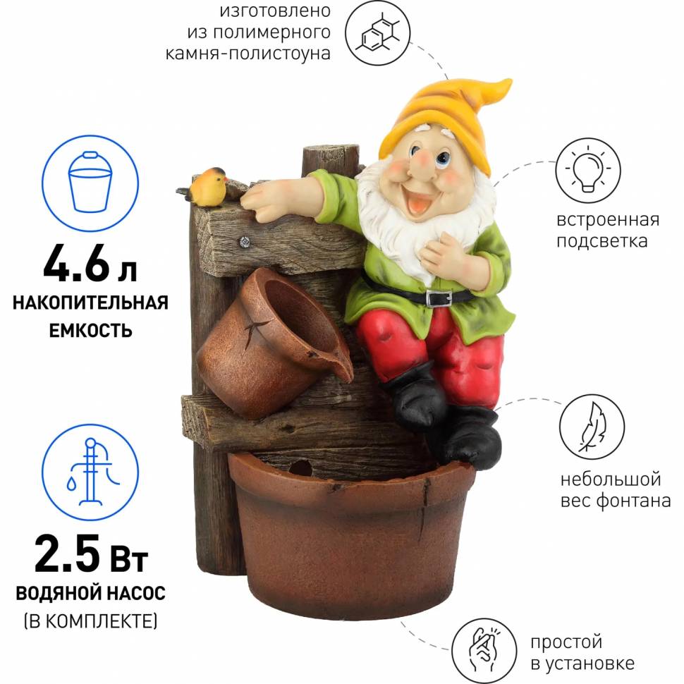 Фонтан уличный Гном 56 см (12) GAUF-02 GREEN APPLE ,Б0043462
