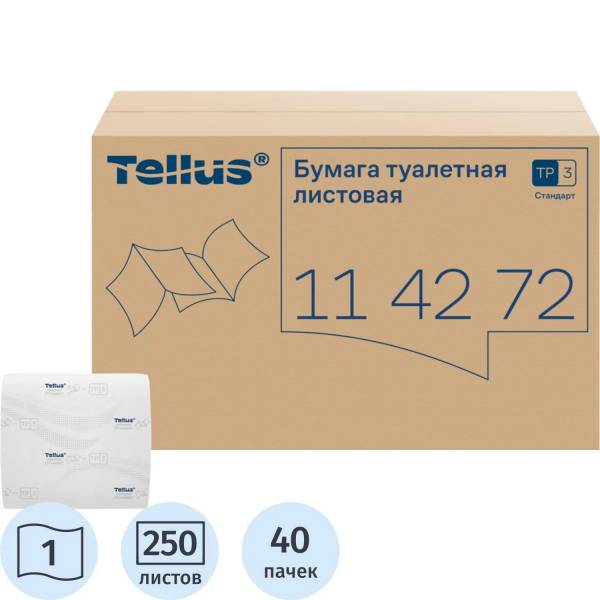 Бумага туалетная листовая д/дисп Торк/Tellus ТЗ 1сл 250л 40 пач/уп_114272