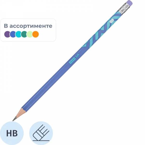 Карандаш чернографитный Attache Soft HB, ласт, шестигр, дерево, в асс