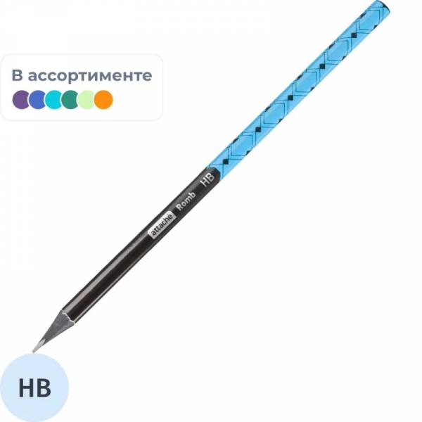 Карандаш чернографитный Attache Romb HB б/ласт трехгр черн. дерево, в асс