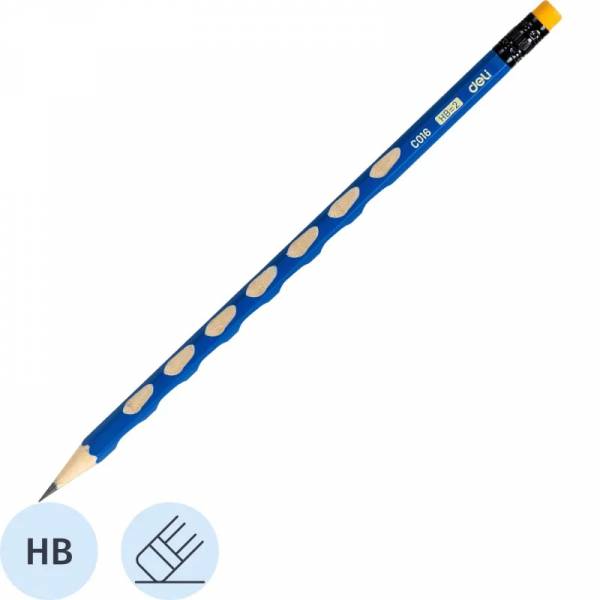Карандаш чернографитный Deli U-Touch HB 6-гр,с ласт,с углубл,синий EC016-HB