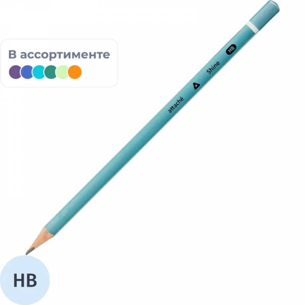 Карандаш чернографитный Attache Shine, трехгранный, б/ласт, ассорти